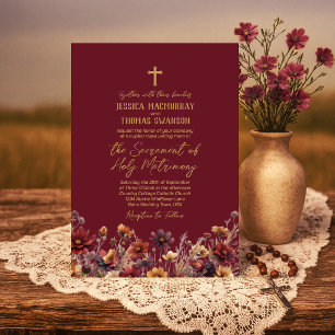 Bourgondische Boho Wilde Bloemen Moderne Katholiek Kaart