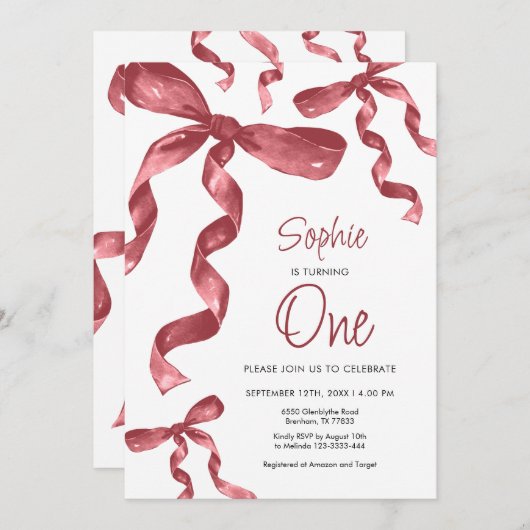 Bourgondische boog 1e verjaardag uitnodiging (Voorkant / Achterkant)