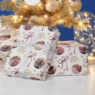 Bourgondische Boog Familie Foto Kerstmis Cadeaupapier