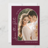 Bourgondische boog foto bruiloft save the date (Voorkant)