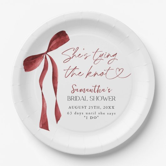 Bourgondische boog Ze bindt het knoop Vrijgezellen Papieren Bordje (Voorkant)