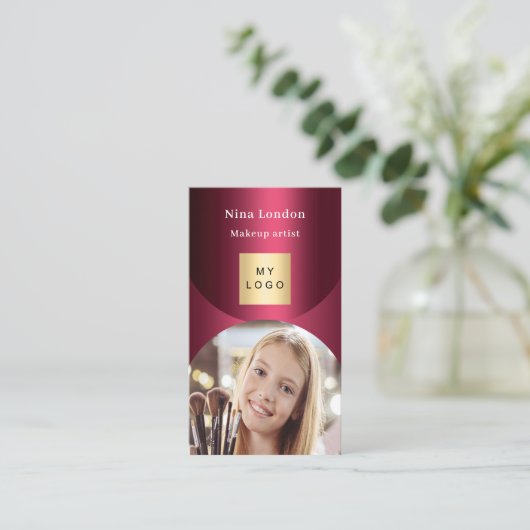 Bourgondische boogfoto Qr social media logo Visitekaartje (Staand voorkant)