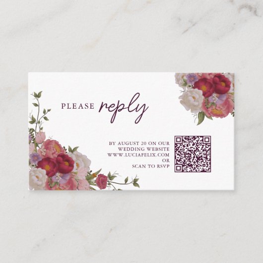 Bourgondische bosbloem en verlaat bruiloft RSVP Informatiekaartje (Voorkant)