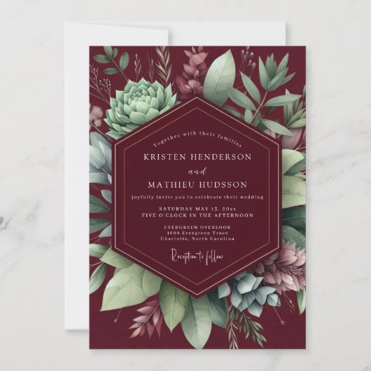 Bourgondische botanische assemblage-huwelijk kaart (Voorkant)