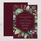 Bourgondische botanische assemblage-huwelijk kaart (Voorkant / Achterkant)