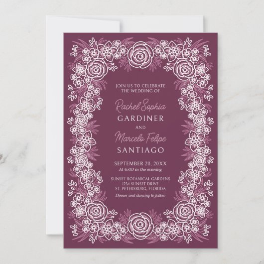 Bourgondische botanische bloemenbruiloft kaart (Voorkant)