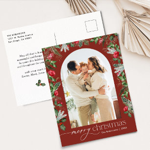 Bourgondische botanische boog 1 foto Kerstvakantie Briefkaart