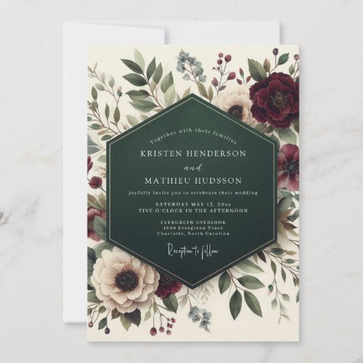 Bourgondische botanische bosbruiloft kaart (Voorkant)