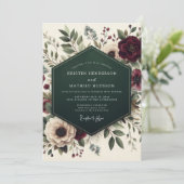 Bourgondische botanische bosbruiloft kaart (Staand voorkant)