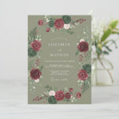Bourgondische botanische bosbruiloft kaart (Staand voorkant)