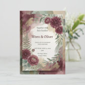 Bourgondische botanische bruiloft kaart (Staand voorkant)