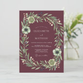 Bourgondische botanische bruiloft kaart (Staand voorkant)