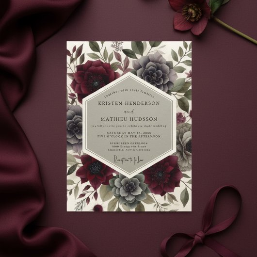 Bourgondische Botanische Bruiloftsbruid Kaart