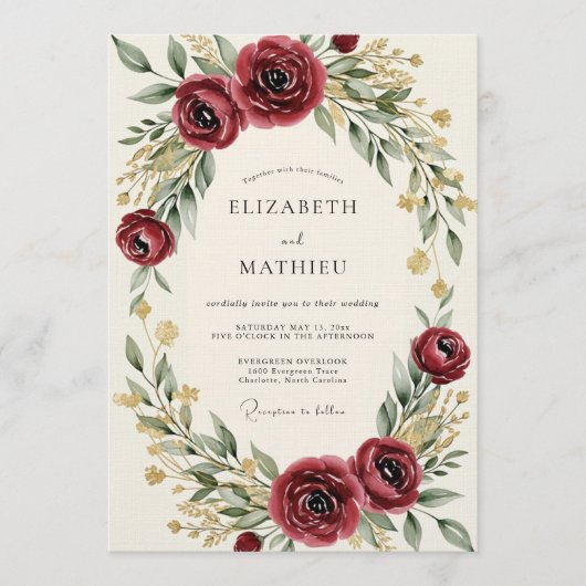 Bourgondische Botanische Bruiloftsbruis Kaart (Voorkant)