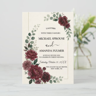 Bourgondische botanische huwelijkscript elegant ro kaart