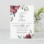 Bourgondische botanische huwelijksuitnodiging kaart (Staand voorkant)