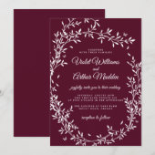 Bourgondische botanische krans bruiloft uitnodigin kaart (Voorkant / Achterkant)