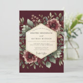Bourgondische botanische Nocturne Bruiloft Kaart (Staand voorkant)
