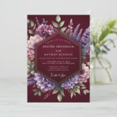 Bourgondische Botanische Romantische Bruiloft Kaart (Staand voorkant)