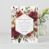 Bourgondische botanische romantische bruiloft kaart (Staand voorkant)