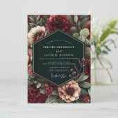 Bourgondische Botanische Romantische Bruiloft Kaart (Staand voorkant)
