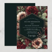 Bourgondische Botanische Romantische Bruiloft Kaart (Voorkant / Achterkant)