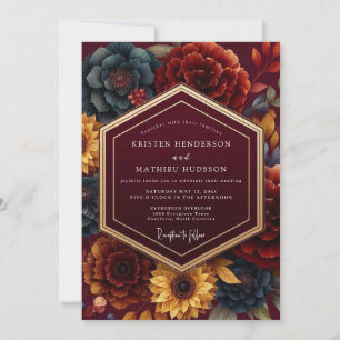 Bourgondische botanische romantische bruiloft kaart