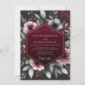 Bourgondische Botanische Romantische Bruiloft Kaart (Voorkant)