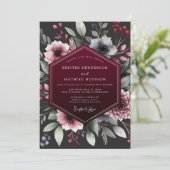 Bourgondische Botanische Romantische Bruiloft Kaart (Staand voorkant)