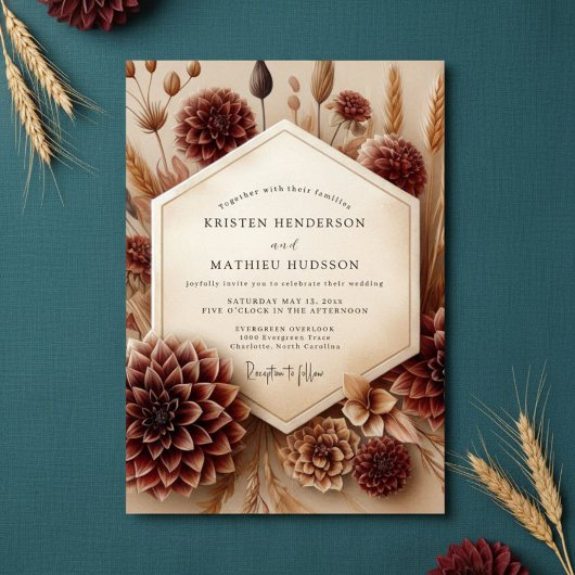 Bourgondische botanische rustieke bruiloft kaart
