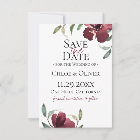 Bourgondische Botanische Save The Date Aankondiging (Voorkant)