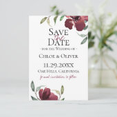Bourgondische Botanische Save The Date Aankondiging (Staand voorkant)