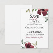 Bourgondische Botanische Save The Date Aankondiging (Voorkant / Achterkant)