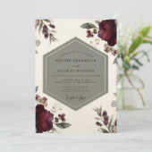 Bourgondische Botanische Weelderigheid Bruiloft Kaart (Staand voorkant)