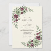 Bourgondische Botanische Whimsy Bruiloft Kaart (Voorkant)