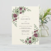 Bourgondische Botanische Whimsy Bruiloft Kaart (Staand voorkant)