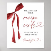 Bourgondische Bow Bruids Recept Kaarten Sign Poster (Voorkant)