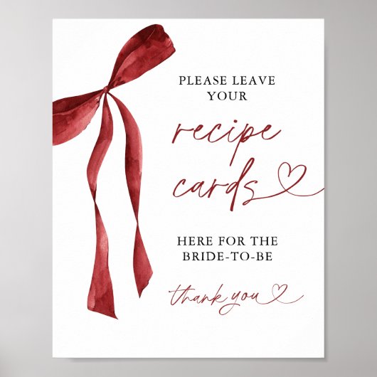 Bourgondische Bow Bruids Recept Kaarten Sign Poster (Voorkant)