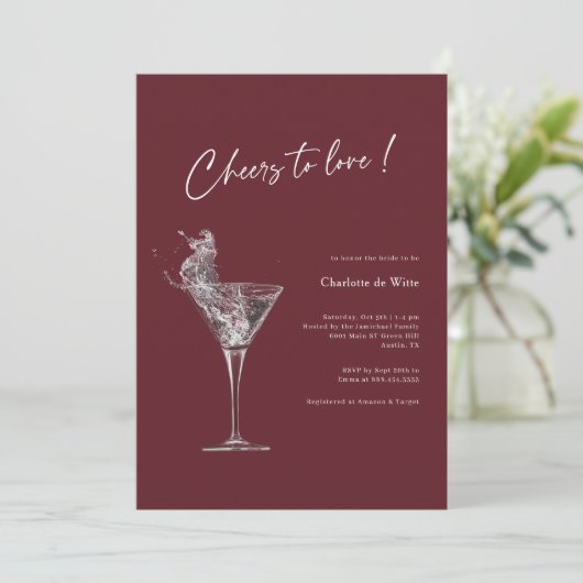 Bourgondische bruidsdouche uitnodiging - Proost op (Staand voorkant)