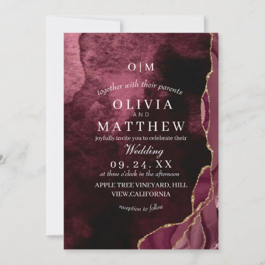 Bourgondische bruiloft Agaat & Goud Koninklijke br Kaart (Voorkant)