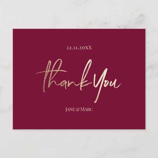 Bourgondische bruiloft bedankkaarten Elegant scrip Briefkaart (Voorkant)