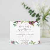 Bourgondische bruiloft bloemenscript uitnodiging (Staand voorkant)