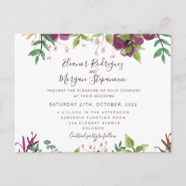 Bourgondische bruiloft bloemenscript uitnodiging