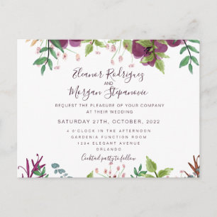 Bourgondische bruiloft bloemenscript uitnodiging