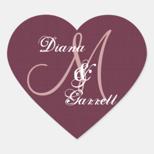 Bourgondische bruiloft Damask Monogram Elke Initia Hart Sticker