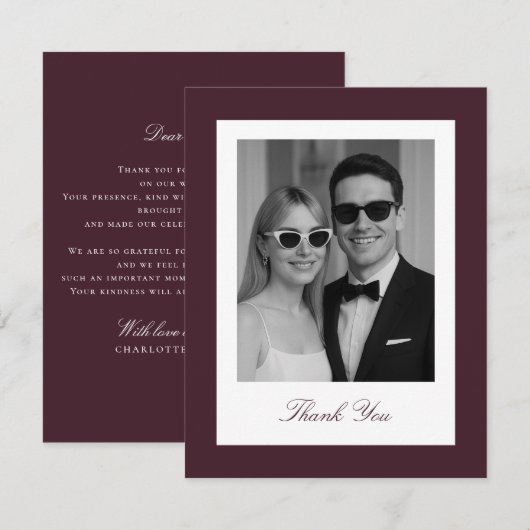 Bourgondische bruiloft Dank u fotokaart Bedankkaart (Voorkant / Achterkant)