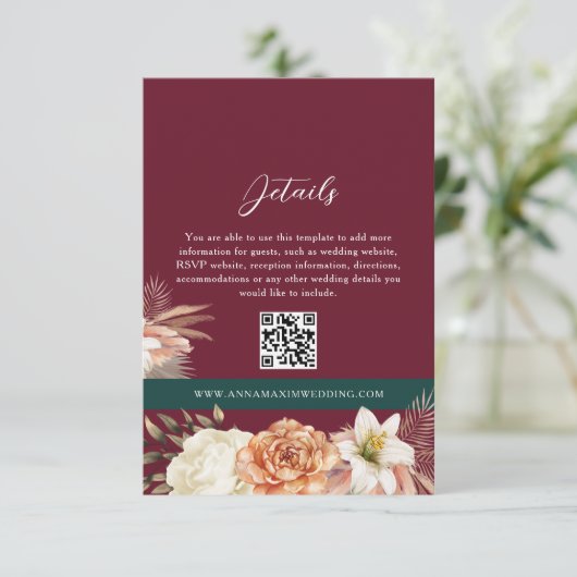 Bourgondische bruiloft Details QR Code Kaart (Staand voorkant)