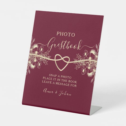 Bourgondische bruiloft foto Gastenboek Reclamebord Met Voetstuk (Voorkant)