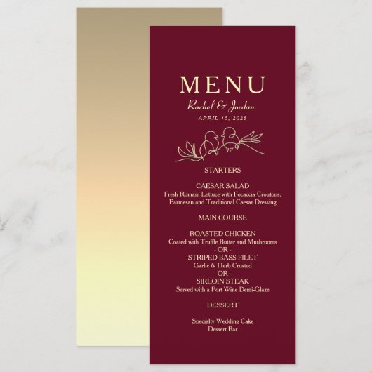 Bourgondische bruiloft menu (Voorkant / Achterkant)