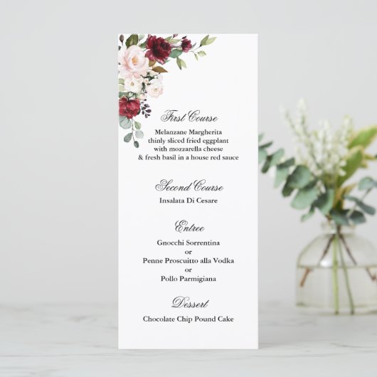 Bourgondische bruiloft menu Sjabloon (Staand voorkant)